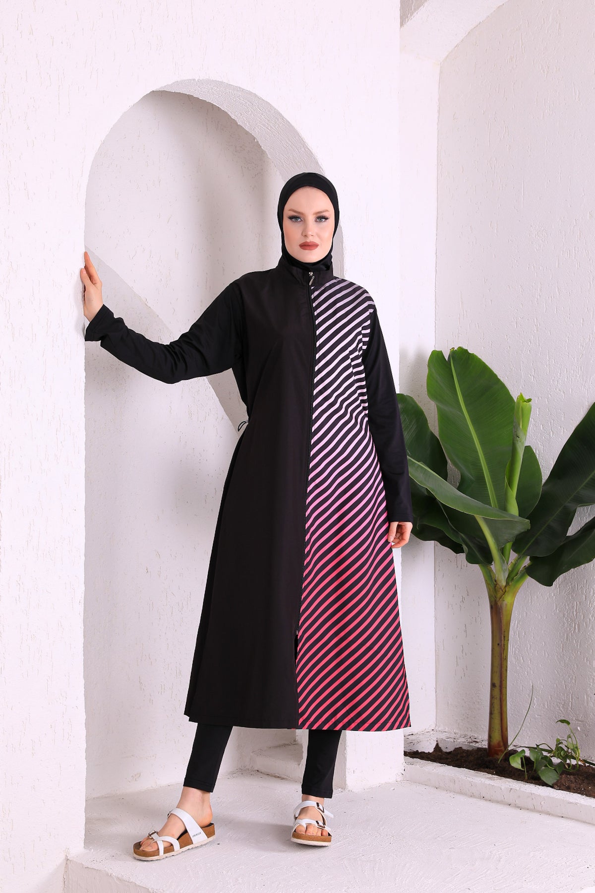 Full Cover Swimsuit Burkini With Zip