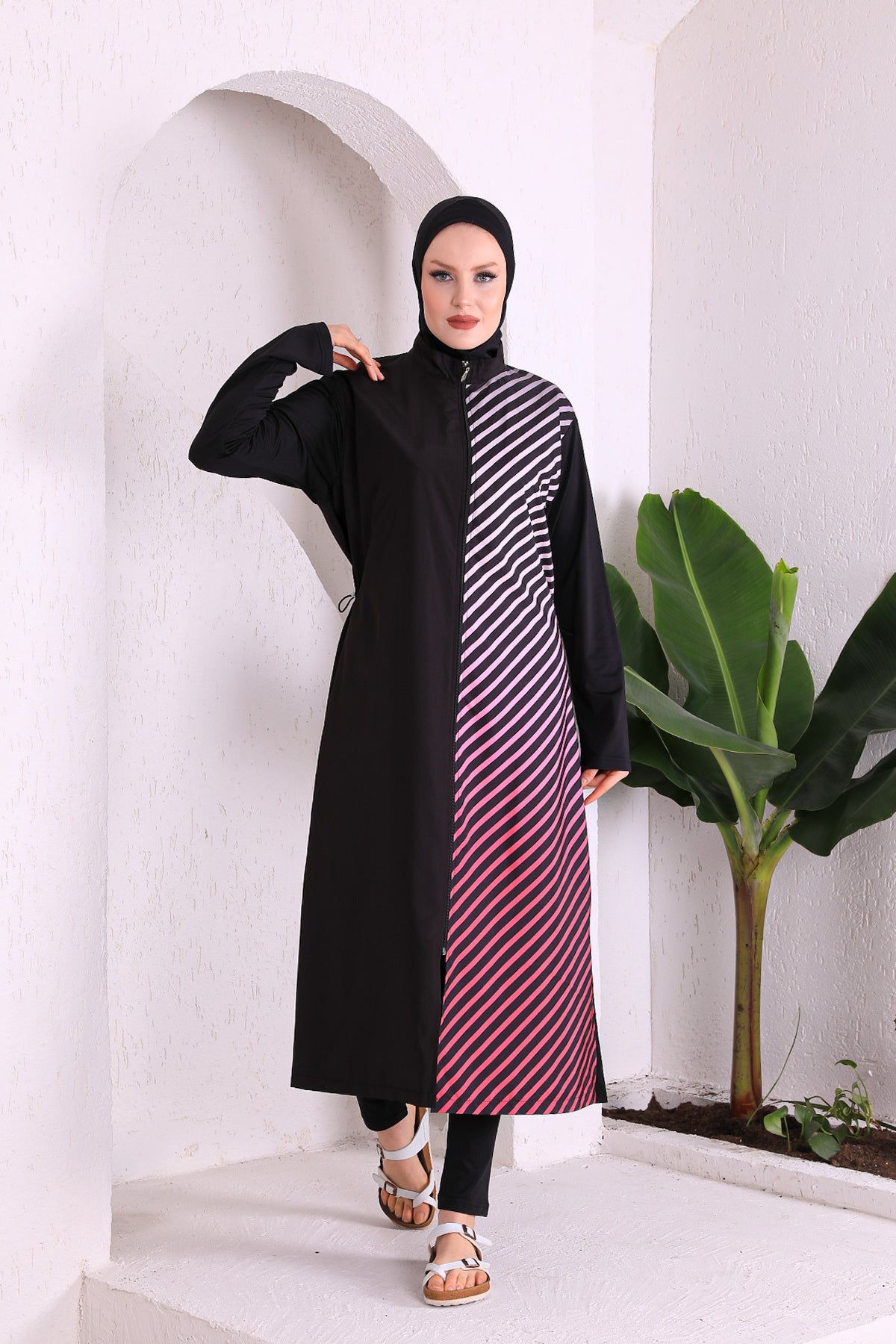 Full Cover Swimsuit Burkini With Zip