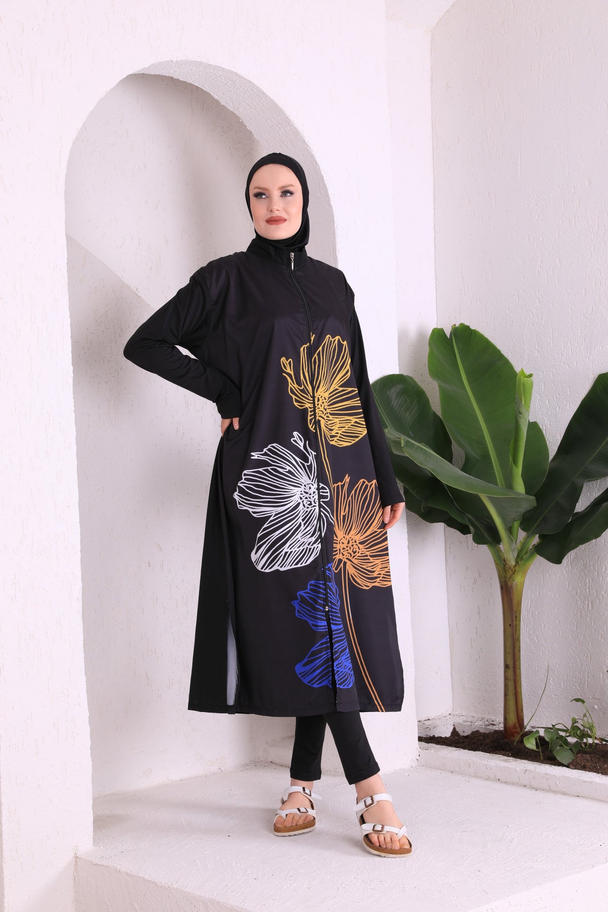 Full Cover Swimsuit Burkini With Zip