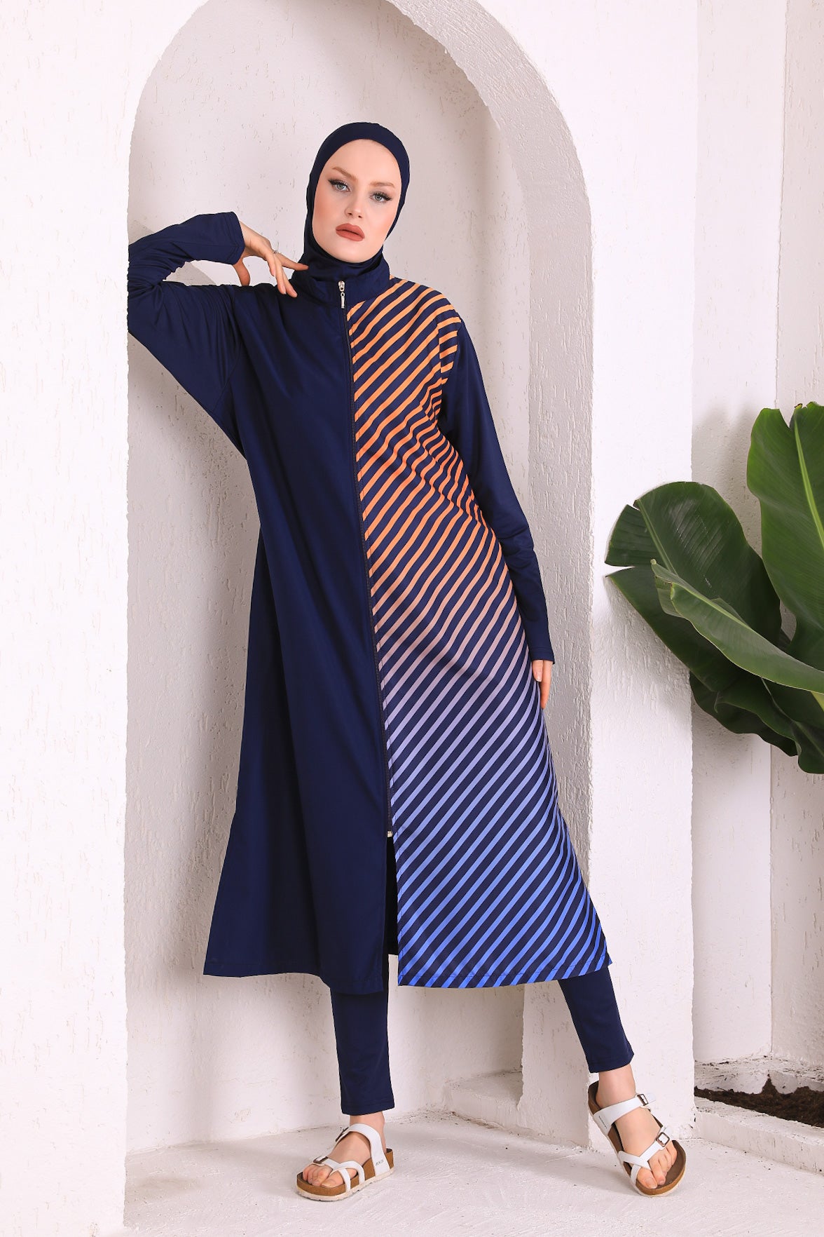 Full Cover Swimsuit Burkini With Zip