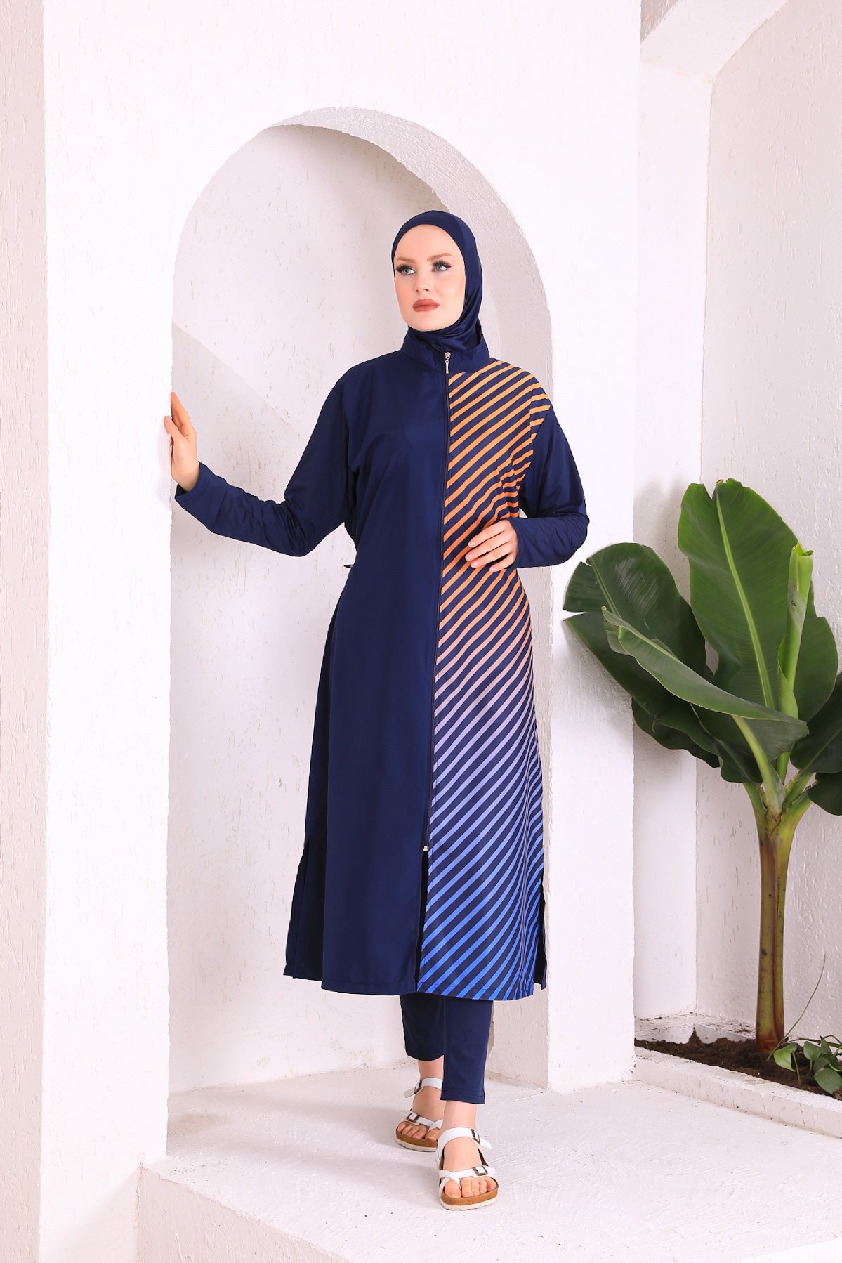 Full Cover Swimsuit Burkini With Zip